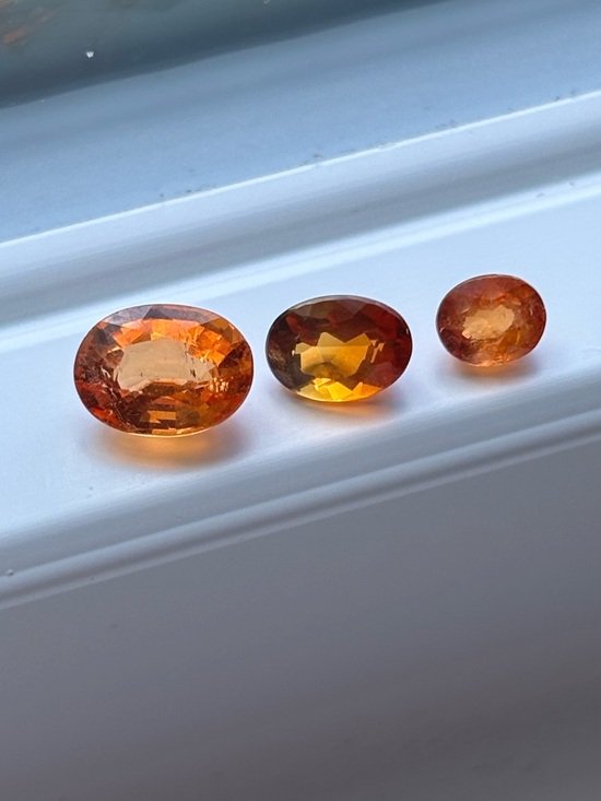 Jewelry - Set of 3 Orange Garnet Gemstones – Oval Faceted Hessonite Garnet Lot Warm Tones